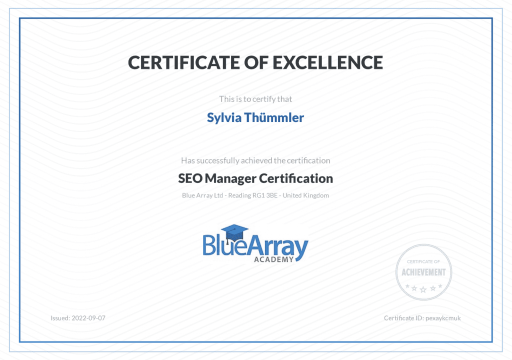 Blue Array SEO Manager Certification