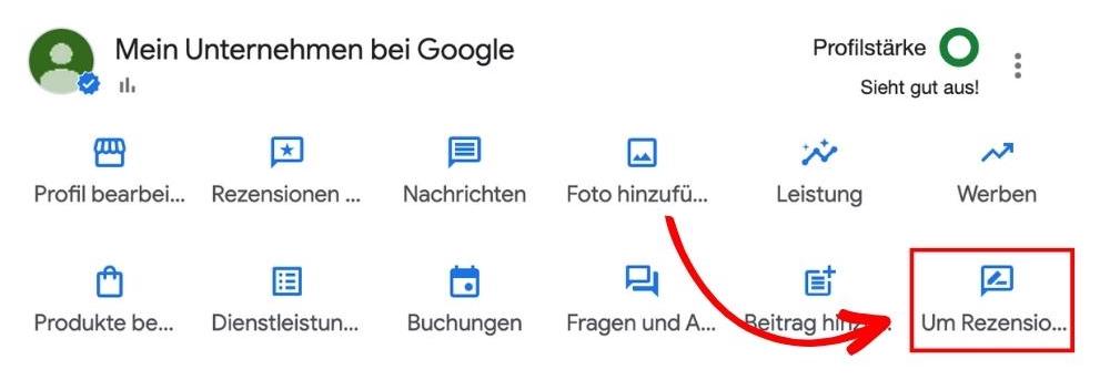 Um Rezensionen bitten im Unternehmensprofil-Dashboard